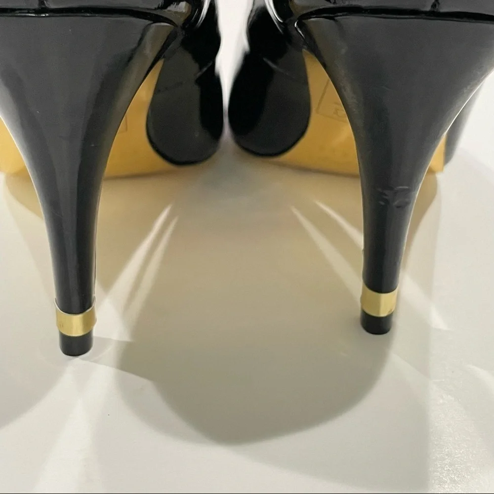 Ted Baker London Glossy Black Heels with Gold Detail - Picture 6 of 11